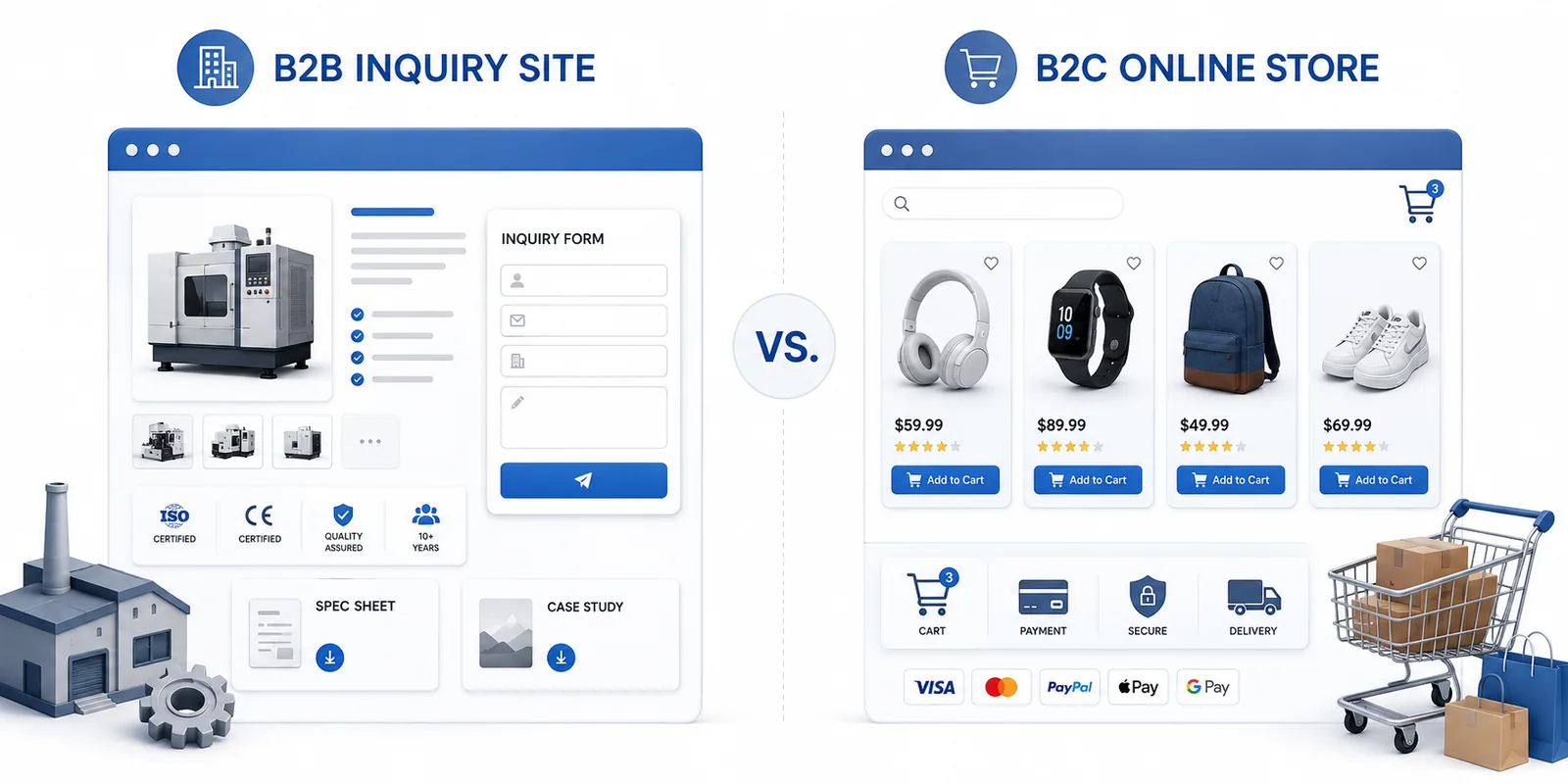 02B2B询盘站与B2C商城差异
