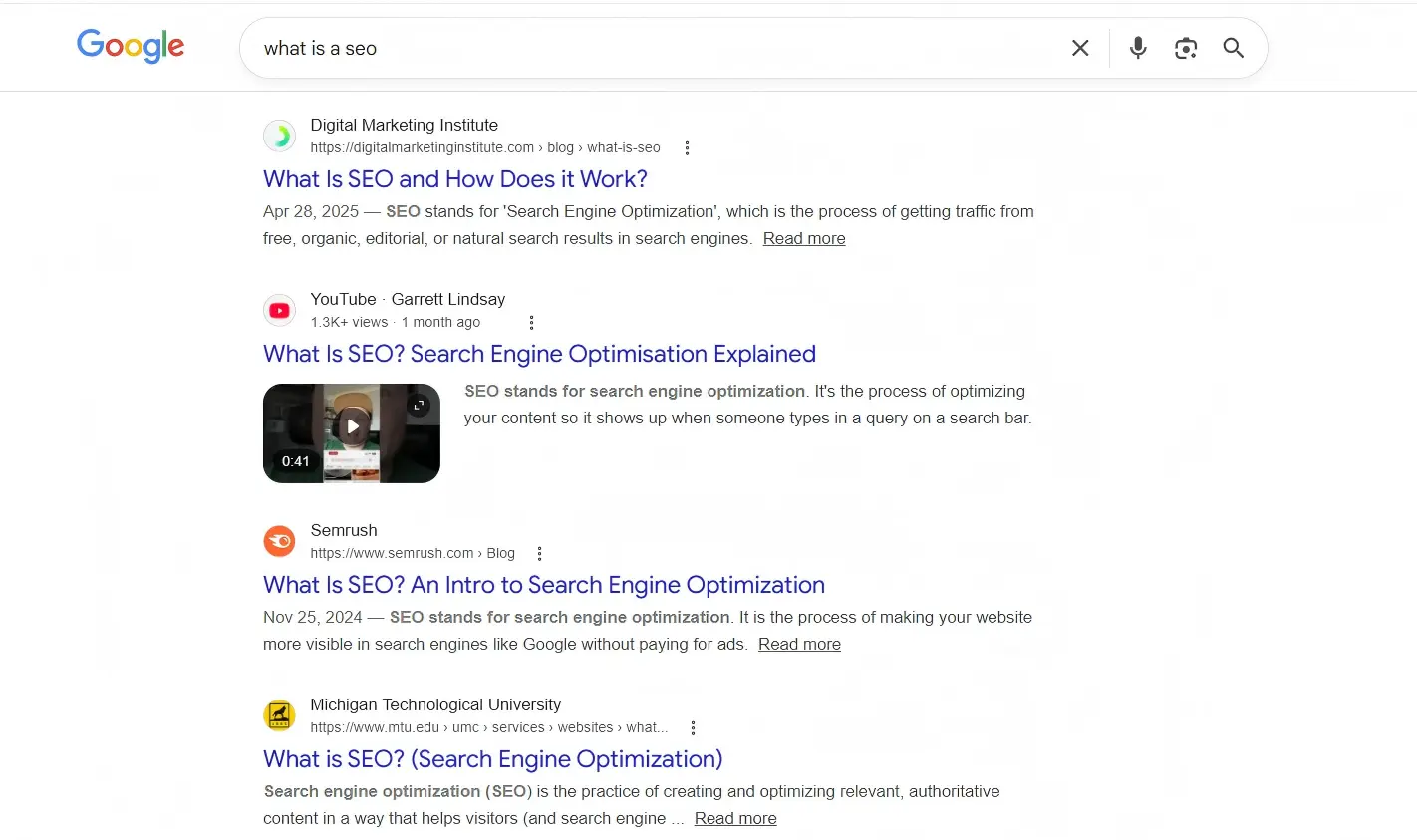 seo内容 Google搜索结果截图