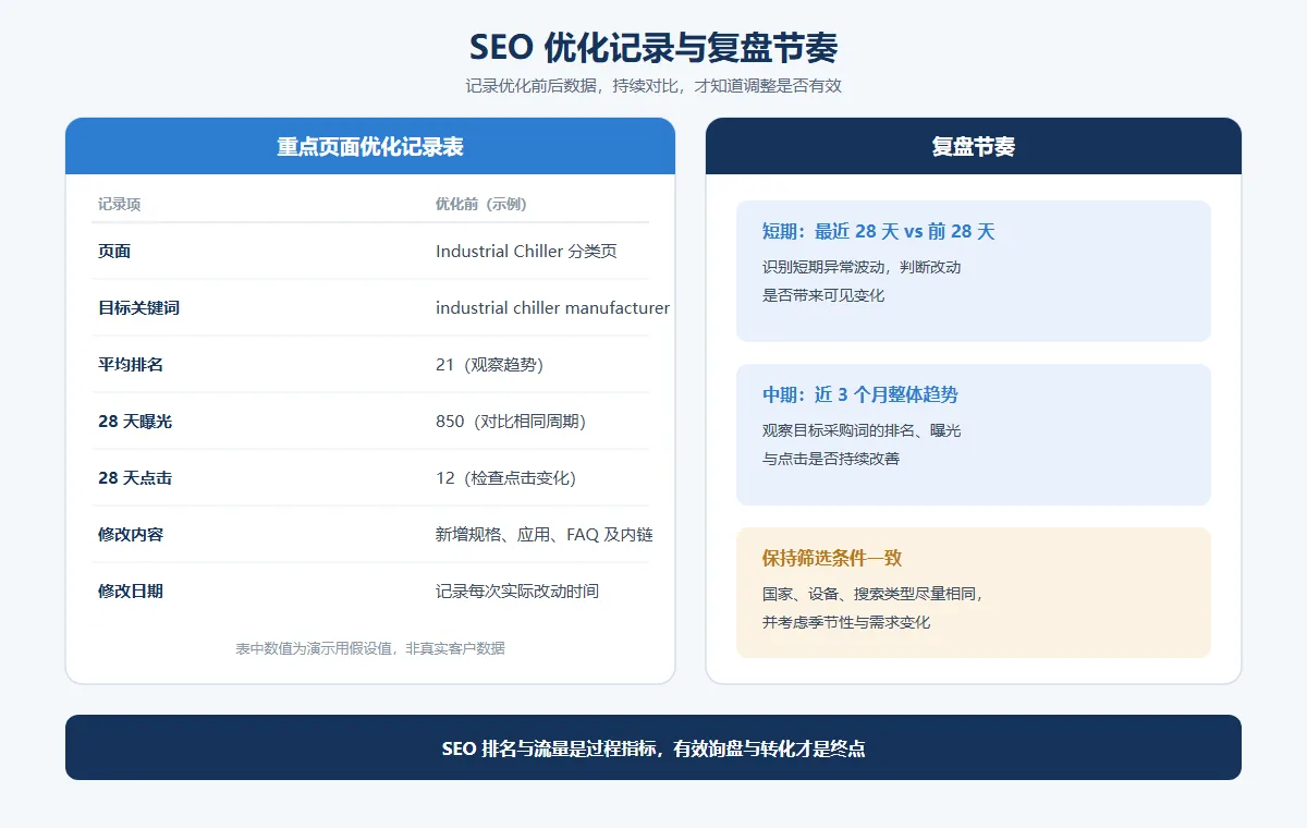 配图3｜SEO优化记录与复盘节奏（自制信息图）